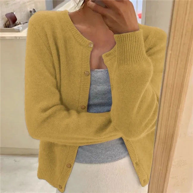 Damen Strickjacke Rundhalsausschnitt Länge Mit langen Ärmeln