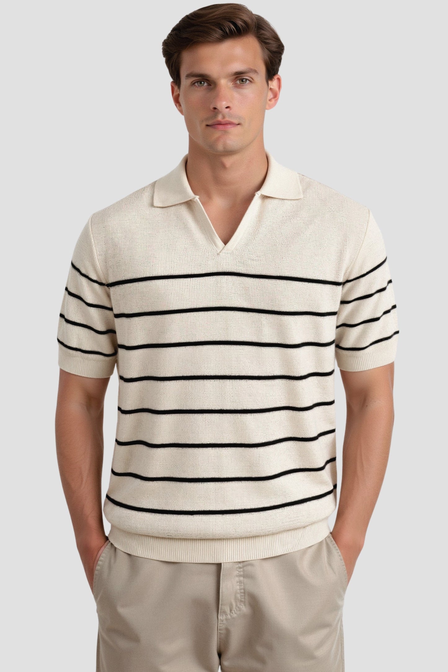 Herren Poloshirt Kurzärmelig Gestreift Blau-Weiß - Norvielle