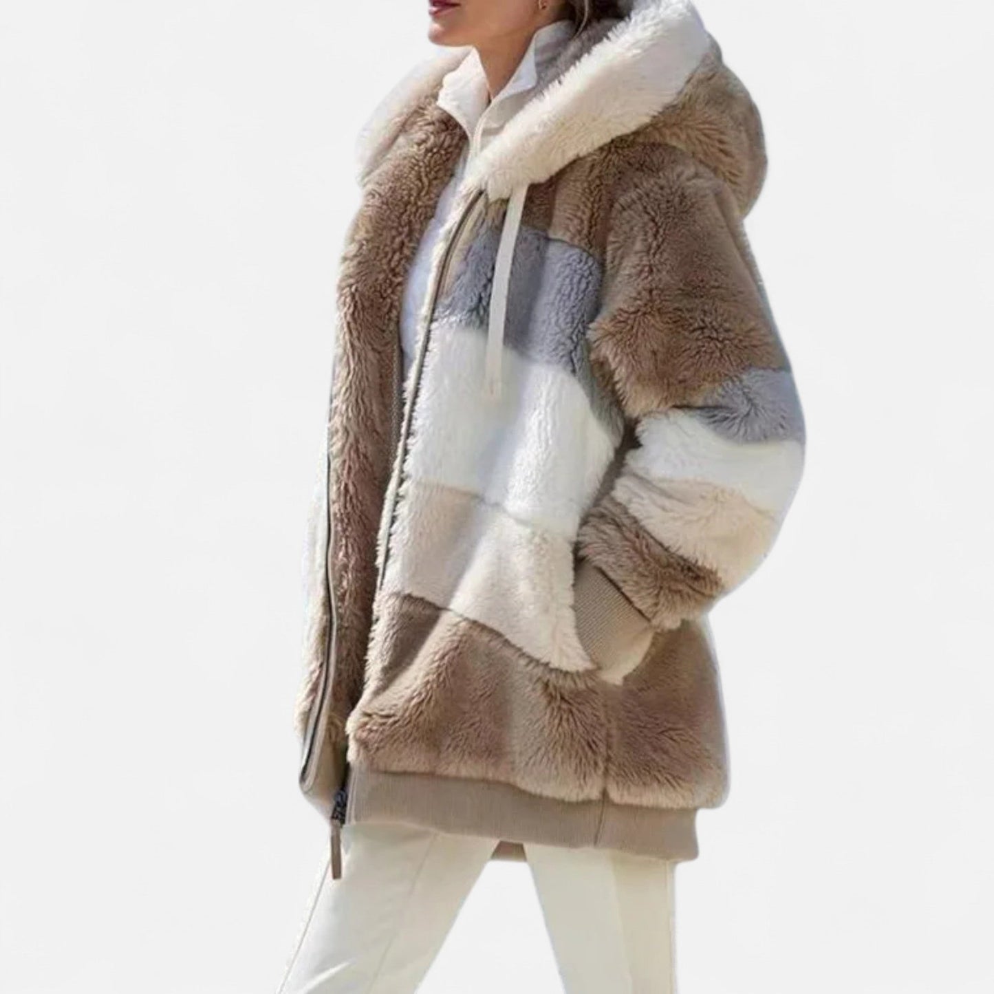 Damen Oversized Jacke mit Kapuze Gestreift
