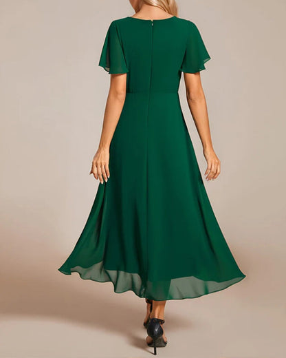 Eveloria Damenkleid V-Ausschnitt Rüschenärmel