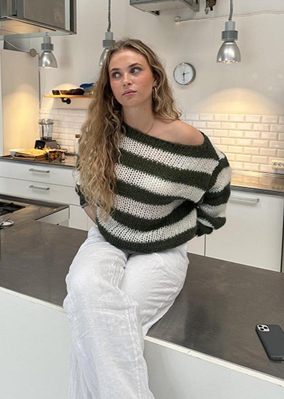 Damen Oversize Pullover Streifenmuster Bequem