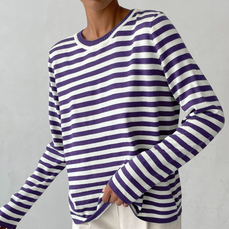 Eveloria Damen T-Shirt Gestreift Komfort -Weiß