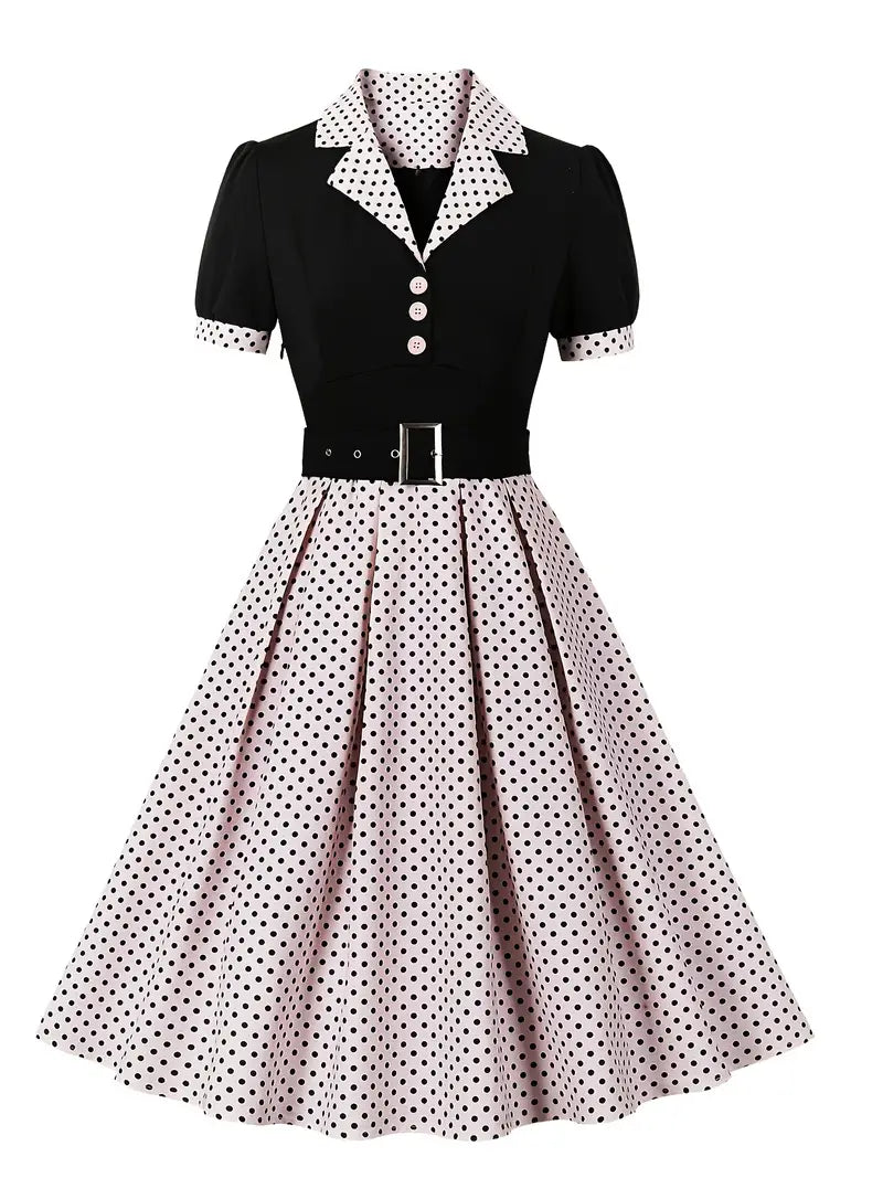 Damen Herbstkleid mit Polka Dots Vintage Stil