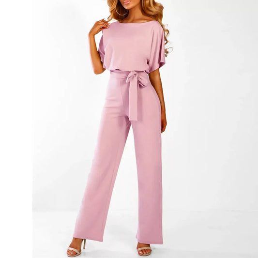 Eveloria Damen Jumpsuit Rüschärmel Gürtel Elegant - Eveloria