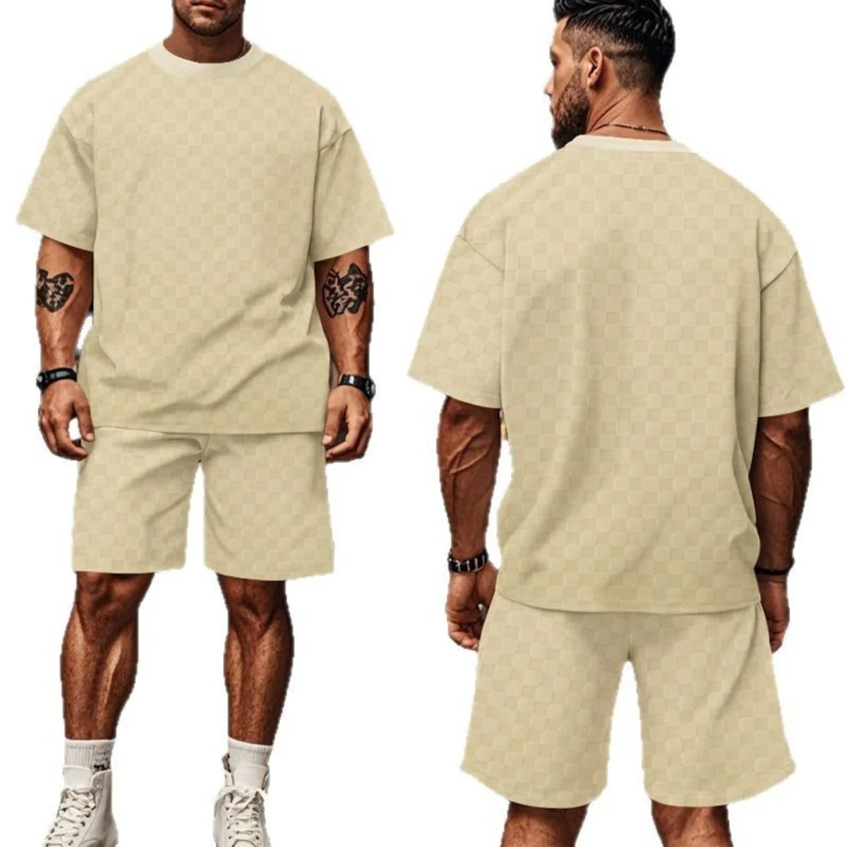 Eveloria Damen Kurzarm-Shorts-Set Schachbrettmuster