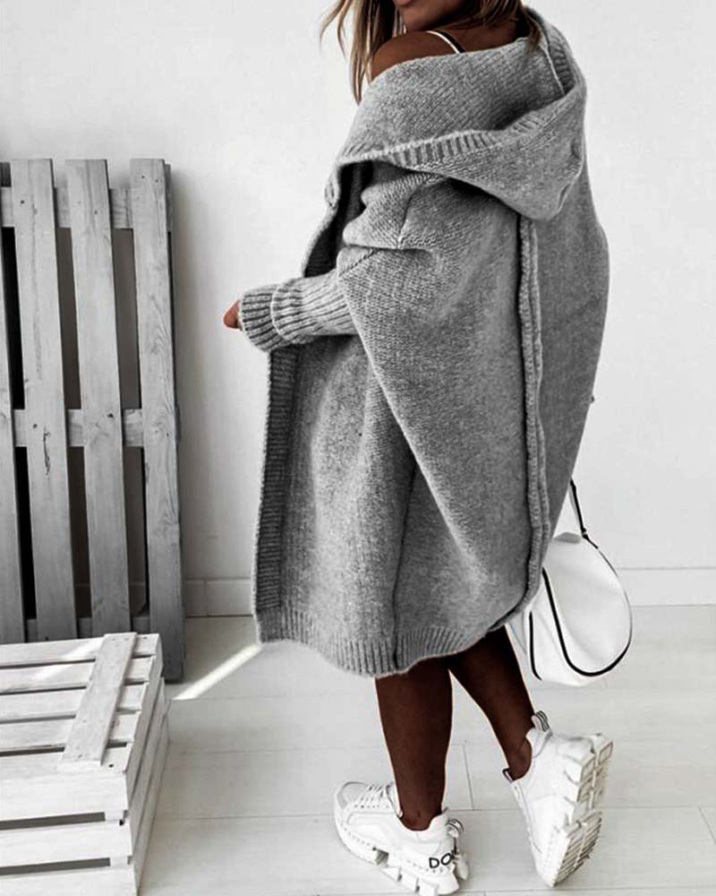 Eveloria Damen Strickjacke Einfarbig Kapuze FledermausÄrmel