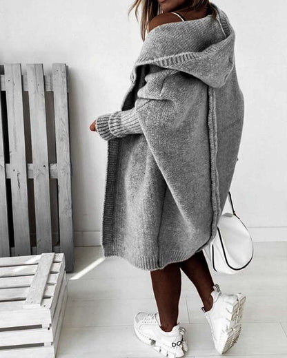 Eveloria Damen Strickjacke Einfarbig Kapuze FledermausÄrmel
