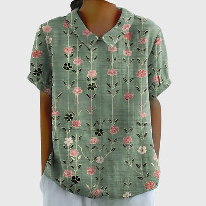 Damen Bluse Kurzarm Blumenmuster