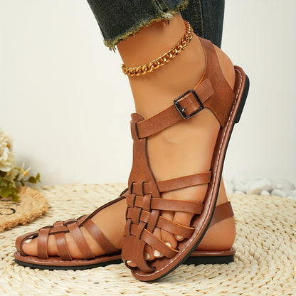 Damen Sandalen Gewebt Flach Schnallenverschluss