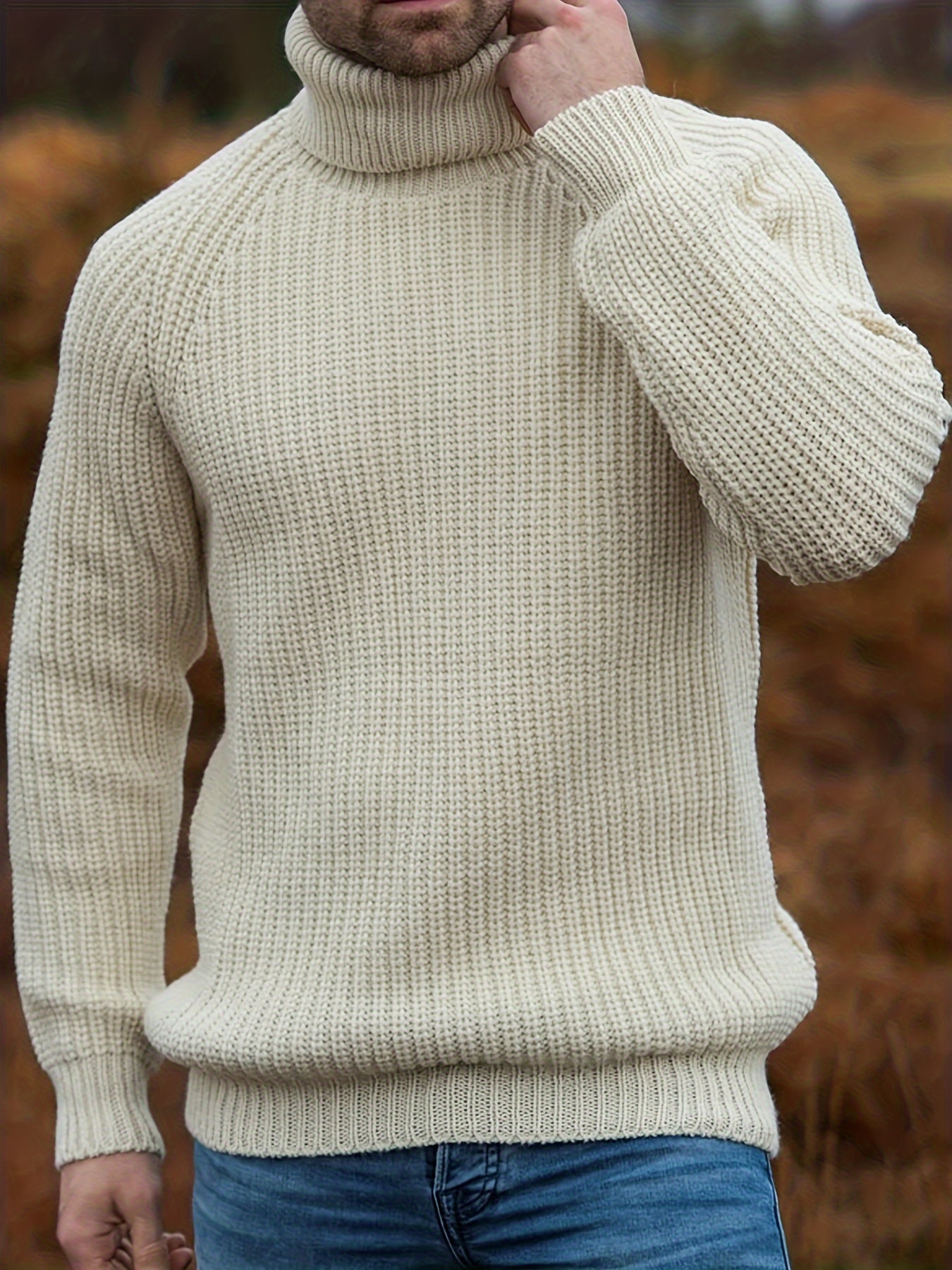 Herren Strickpullover Rollkragen Warm Beige - Eveloria