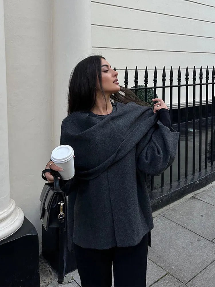 Damen Poncho Asymmetrisch Wolle Elegantes Design