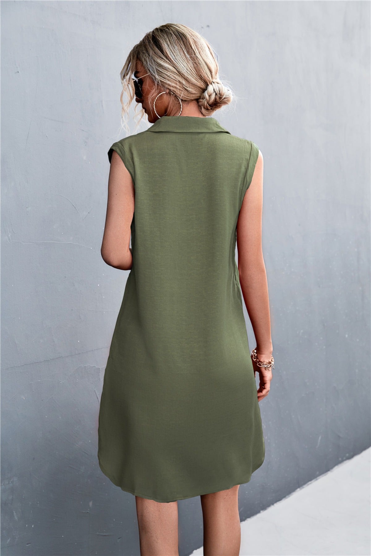 Eveloria Damen Ärmelloses Kleid V-Ausschnitt Knöpfe