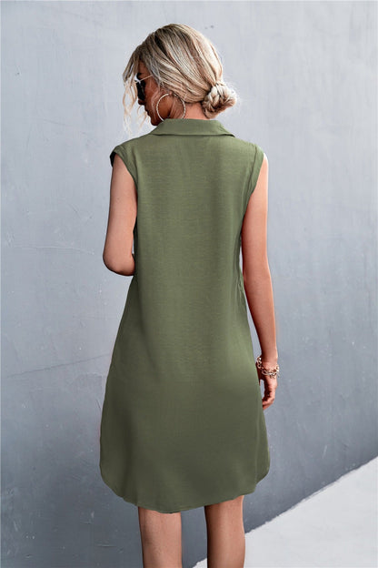 Eveloria Damen Ärmelloses Kleid V-Ausschnitt Knöpfe
