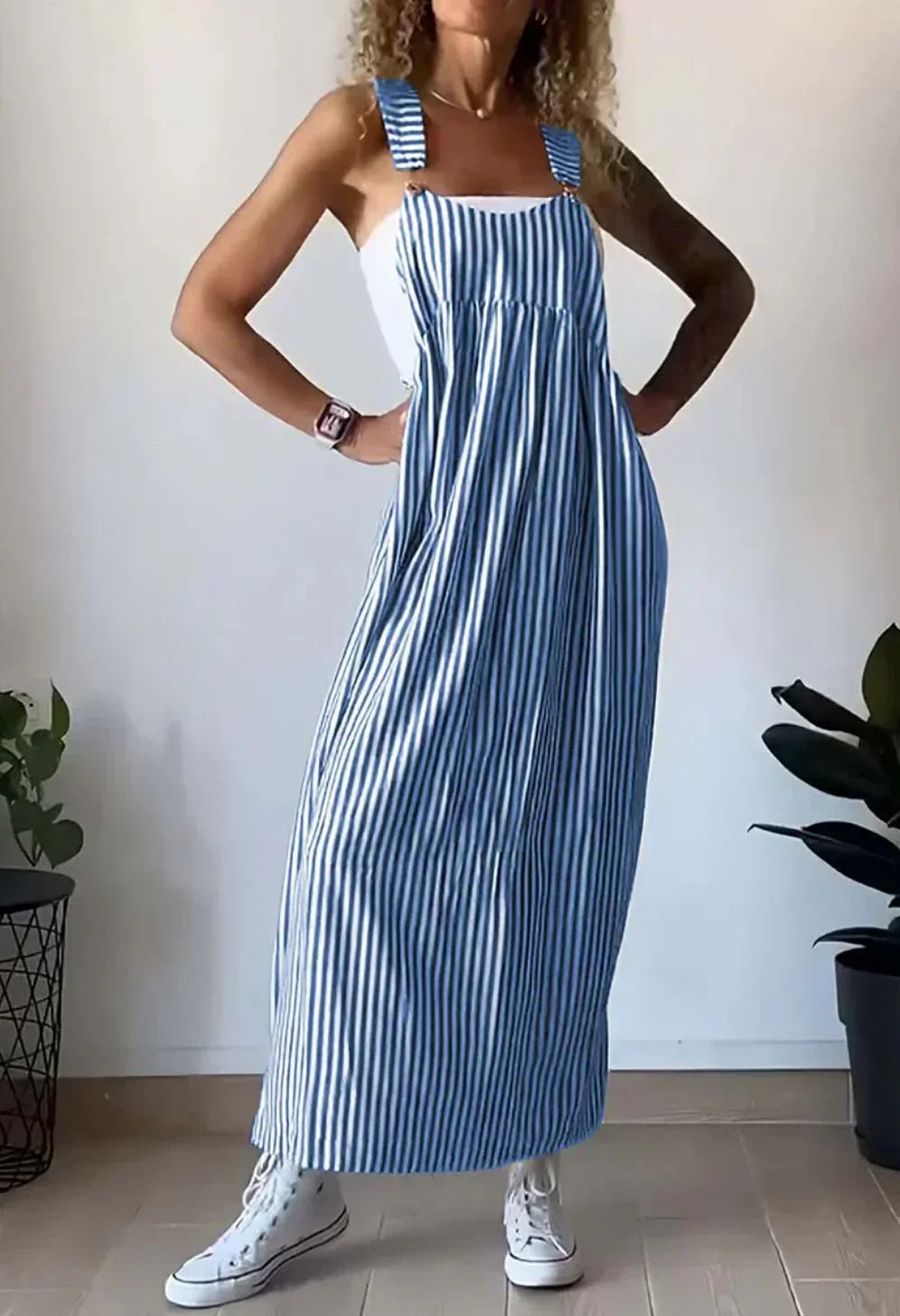 Eveloria Damen Leichtes Latzkleid Streifen