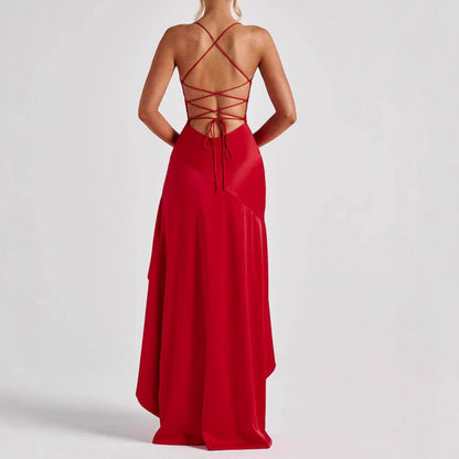 Eveloria Damen Unregelmäßiges Kleid Rückenauschnitt Rüschen