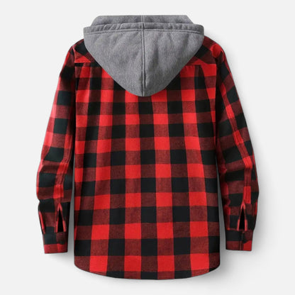 Jadon Herren Karo-Hoodie Knopfleiste Kordelzug