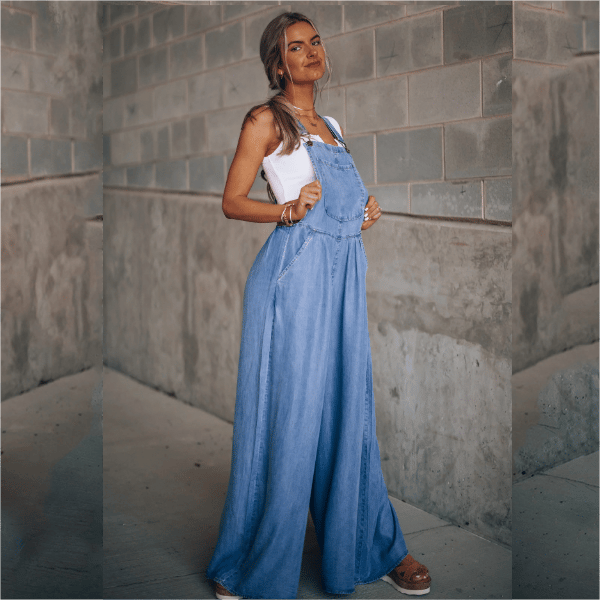 Damen Denim Jumpsuit Blau