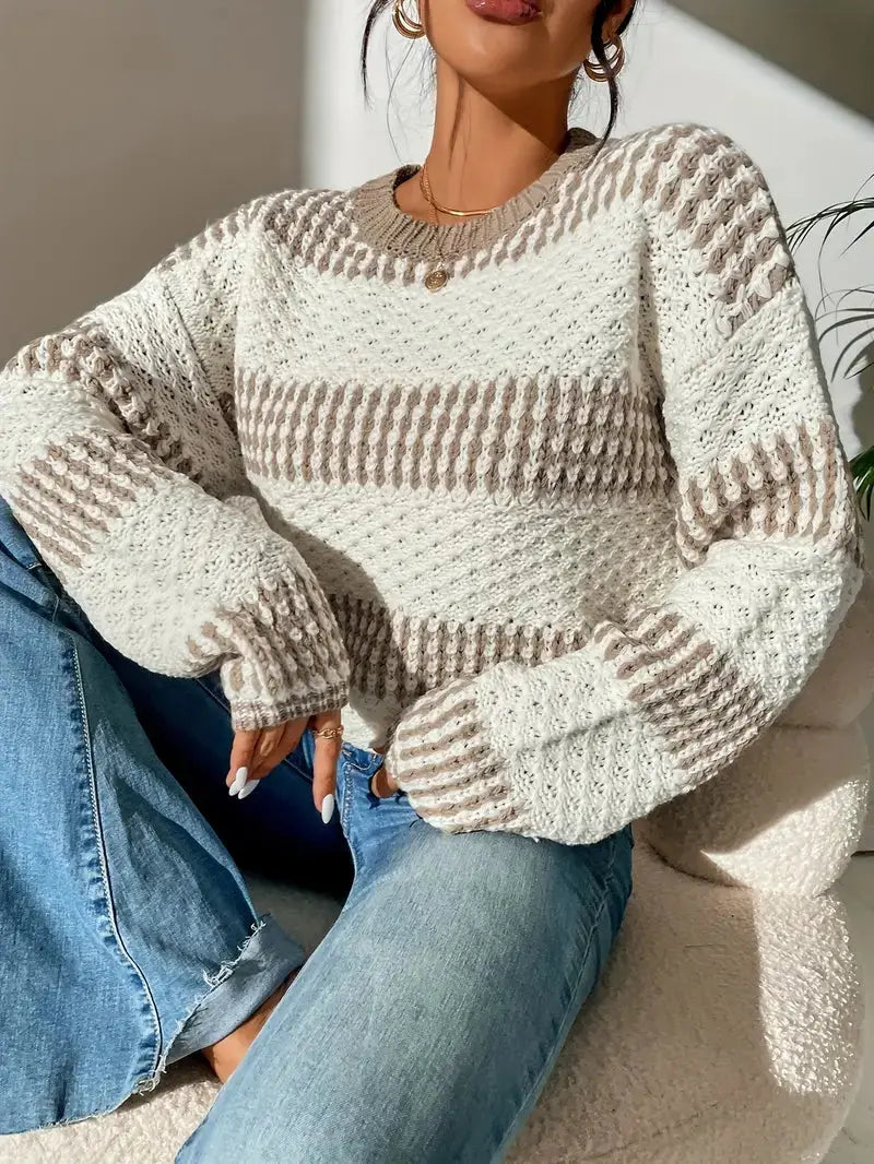 Damen Strickpullover Rundhals Warm Beige