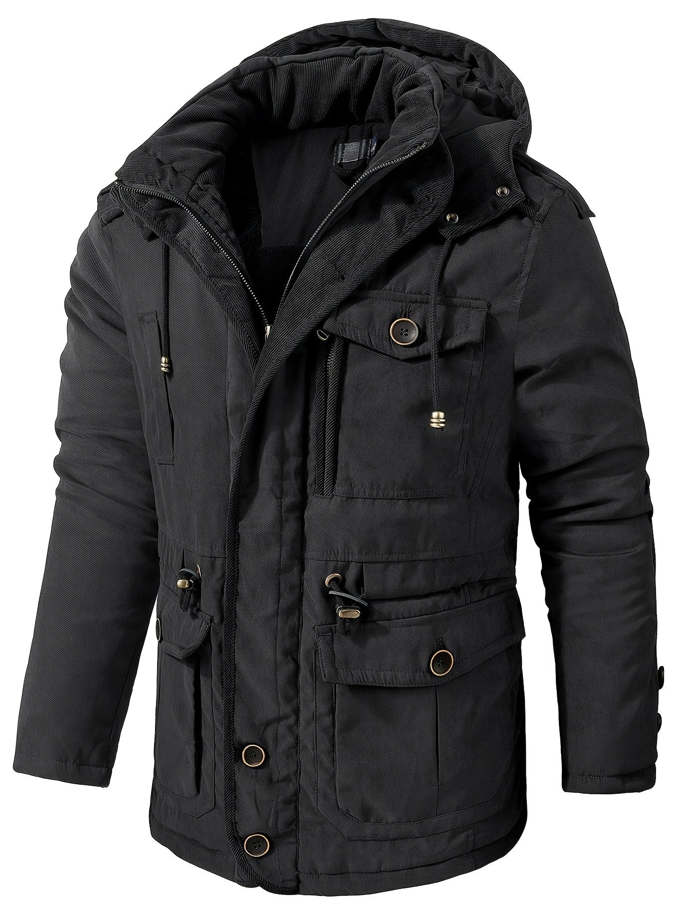 Herren Winterjacke mit Kapuze Warm Isoliert Schwarz - Eveloria
