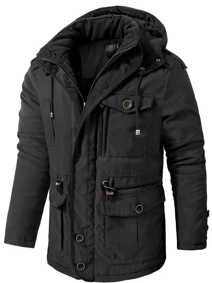 Herren Winterjacke mit Kapuze Warm Isoliert Schwarz - Eveloria