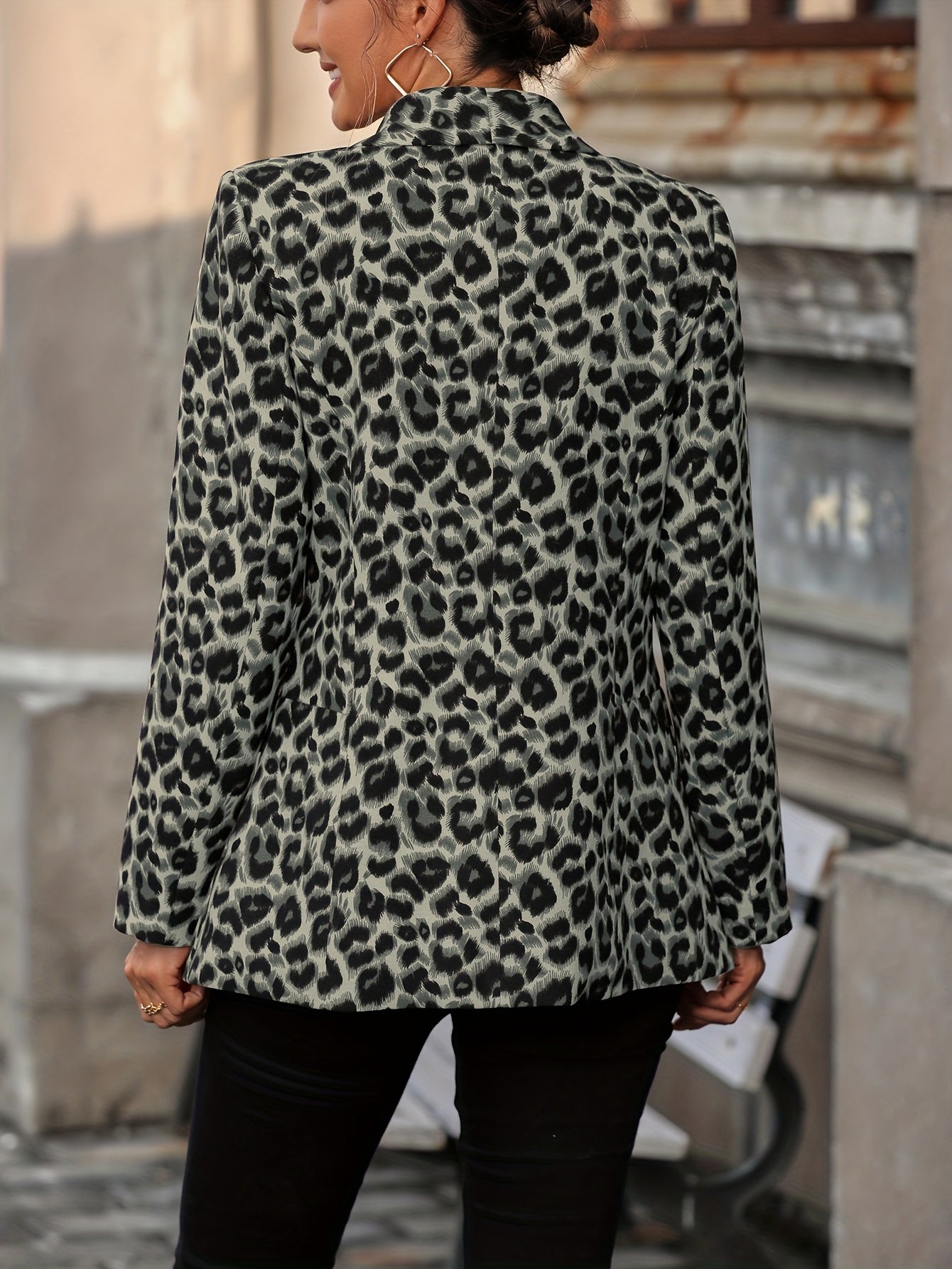 Eveloria Damen Business Langblazer Leopardenmuster