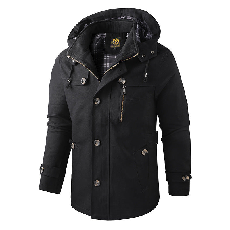 Herren Winterjacke Kapuze Warm Wetterfest Schwarz - Eveloria