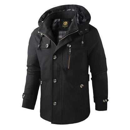 Herren Winterjacke Kapuze Warm Wetterfest Schwarz - Eveloria
