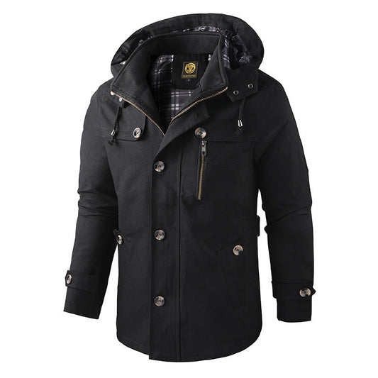 Herren Winterjacke Kapuze Warm Wetterfest Schwarz - Eveloria