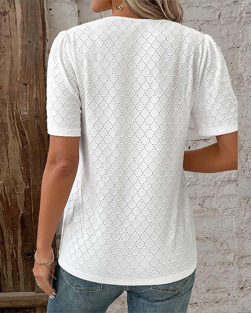 Eveloria Damen Kurzärmelige Bluse Weiß
