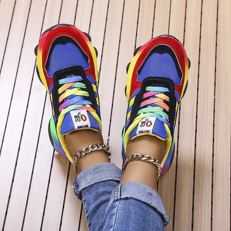 Damen Sneaker Mehrfarbig Klobig Schnürverschluss - Eveloria
