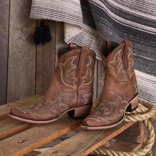 Damen Cowboy-Stiefel Western-Stickerei Braun - Eveloria