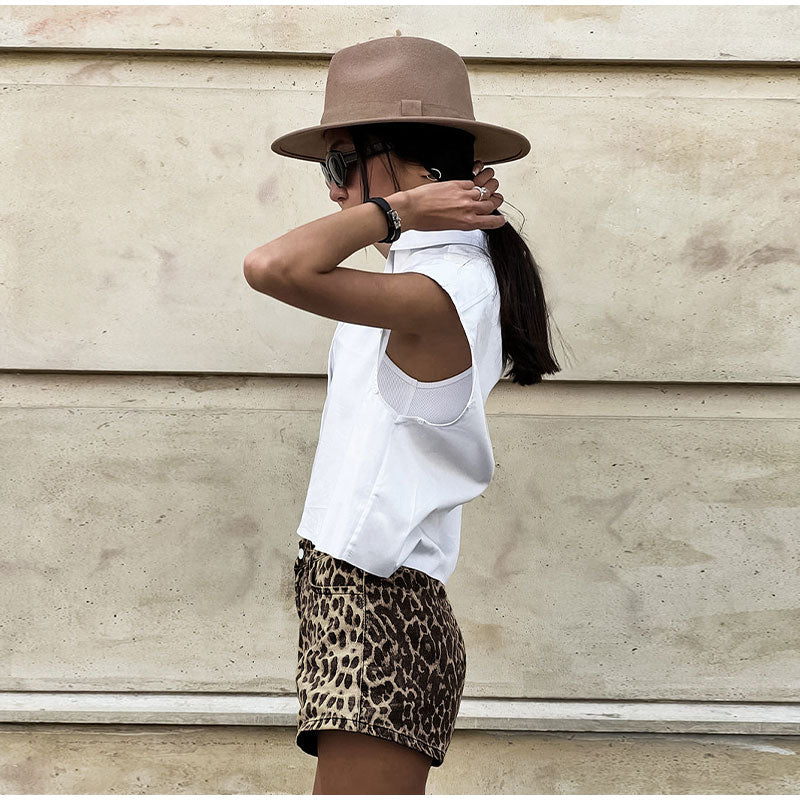 Eveloria Damen Leopard Denim Shorts