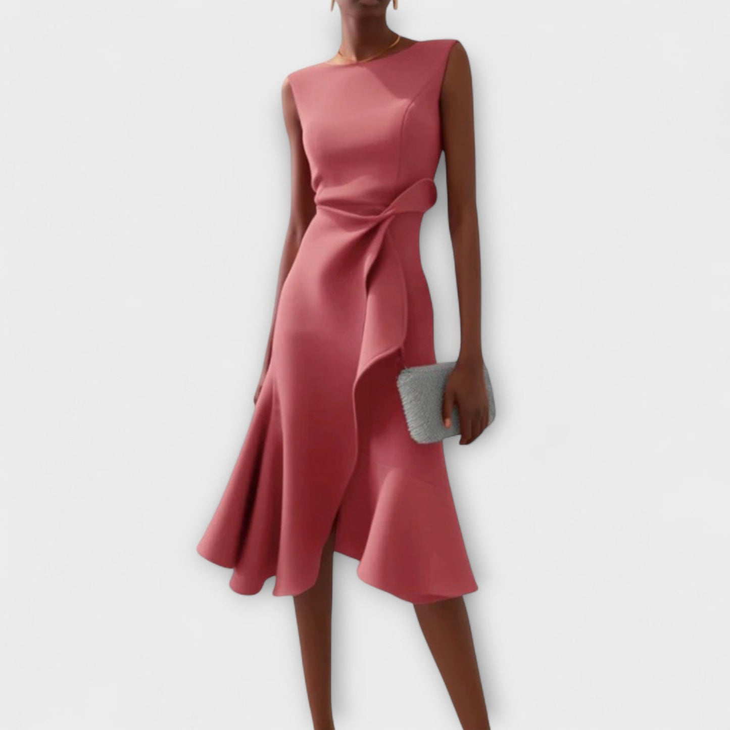 Damen Elegantes Ärmelloses Rüschen Midi Kleid