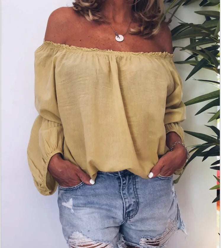 Damen Off Shoulder Bluse Elegante Ballonärmel