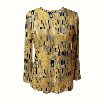 Gelbe Damenbluse Abstrakt Print Rundhals