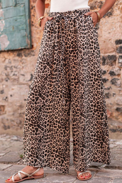 Eveloria Damen Leopardhose Weite Beinform Zugband