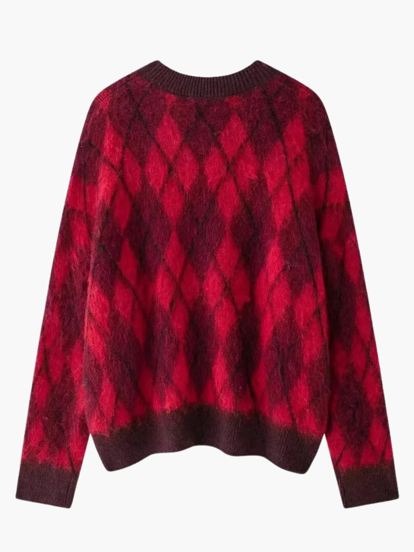 Damen Pullover Rot Argyle Muster Strick
