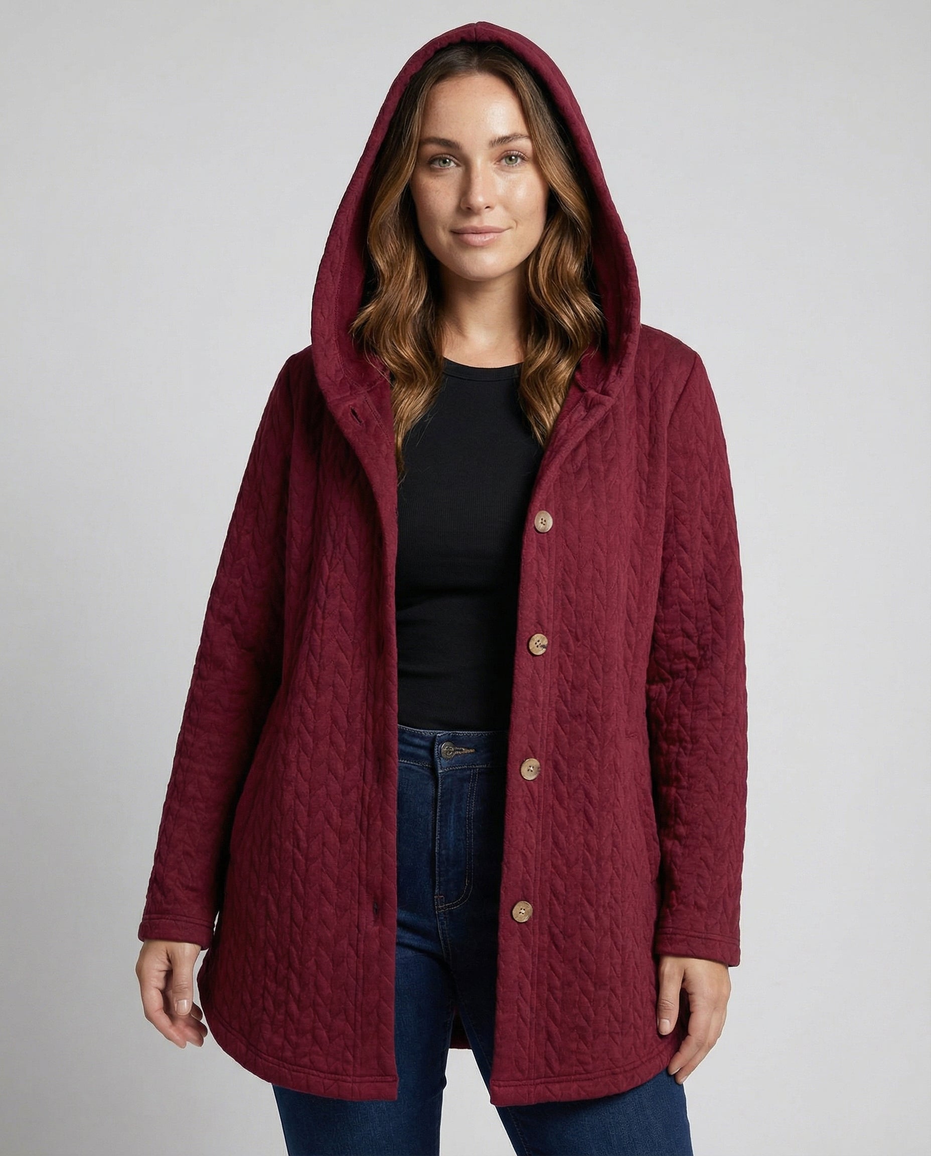 Damen Winterjacke RotweinFarben Baumwolle Warm - Eveloria
