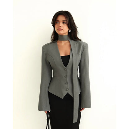 Damen Blazerjacke Langärmlig mit Schal