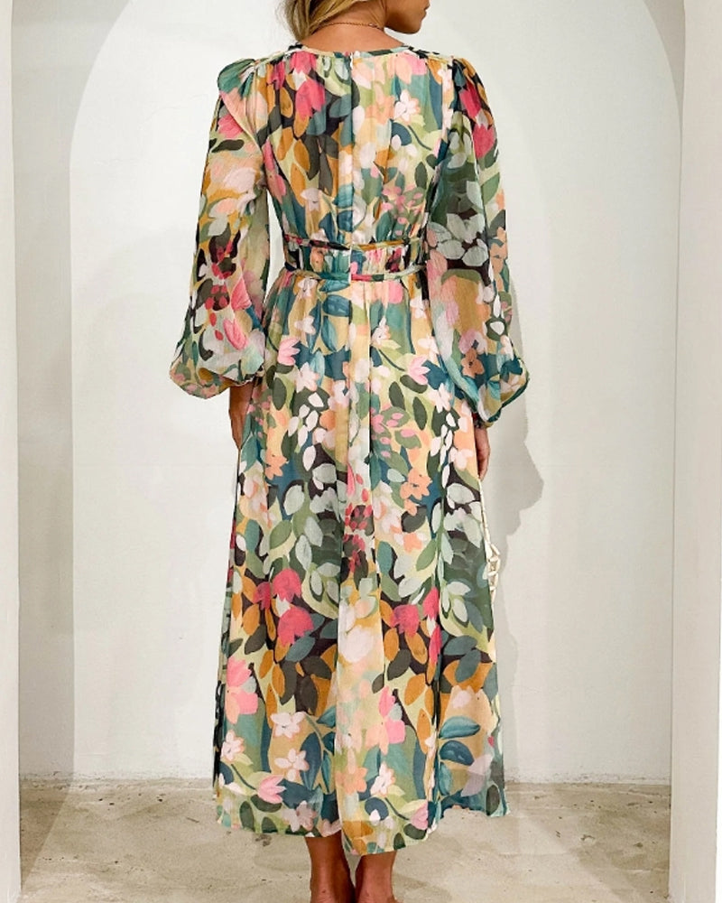 Eveloria Damen Maxi-Kleid Blumenmuster Baumwolle