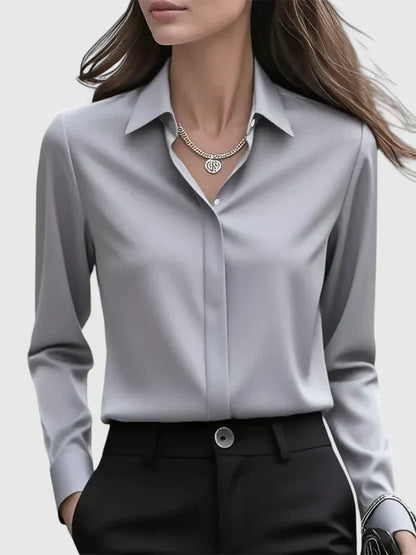 Damen Satin Bluse mit Knopfleiste