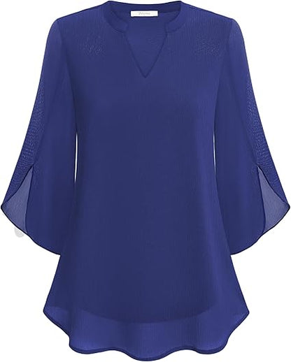 Damen Bluse V-Ausschnitt Leicht Luftig Pastell