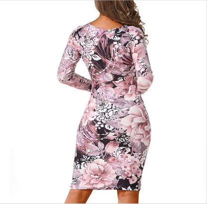 Damen Etuikleid Floralmuster Langarm Eveloria