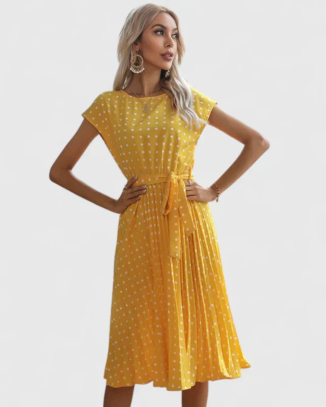 Damen Midikleid Kurzärmel Faltenrock