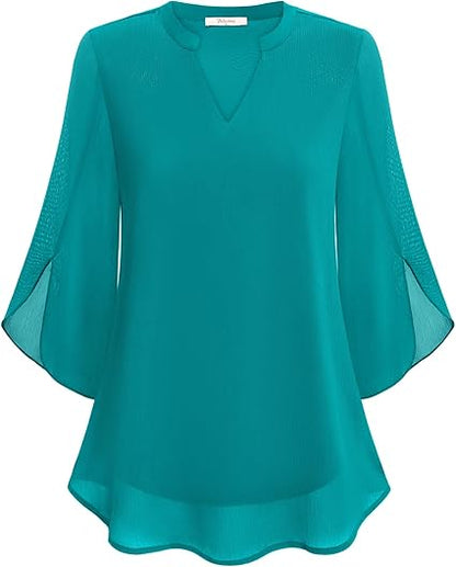 Damen Bluse V-Ausschnitt Leicht Luftig Pastell
