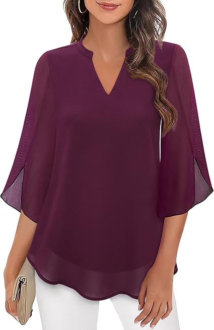Eveloria Damen Chiffon Bluse Doppelwandig
