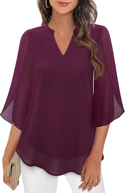 Eveloria Damen Chiffon Bluse Doppelwandig