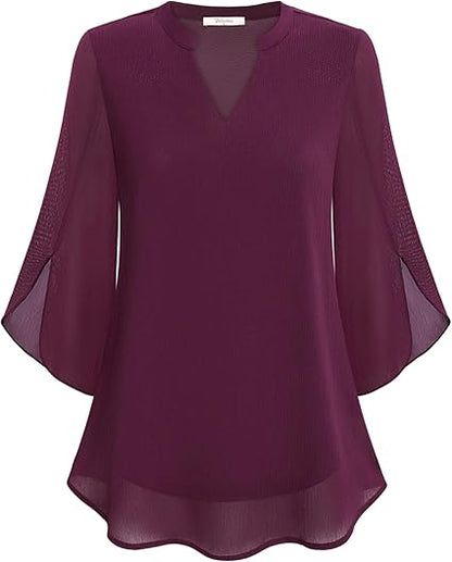 Eveloria Damen Chiffon Bluse Doppelwandig