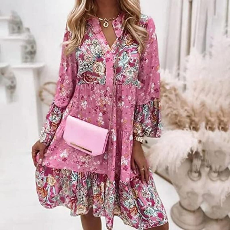 Eveloria Damen Sommerkleid V-Ausschnitt Mehrfarbig - Eveloria