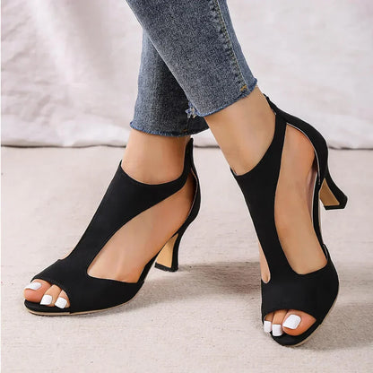 Damen Sandalen Offene Zehen Blockabsatz Leder